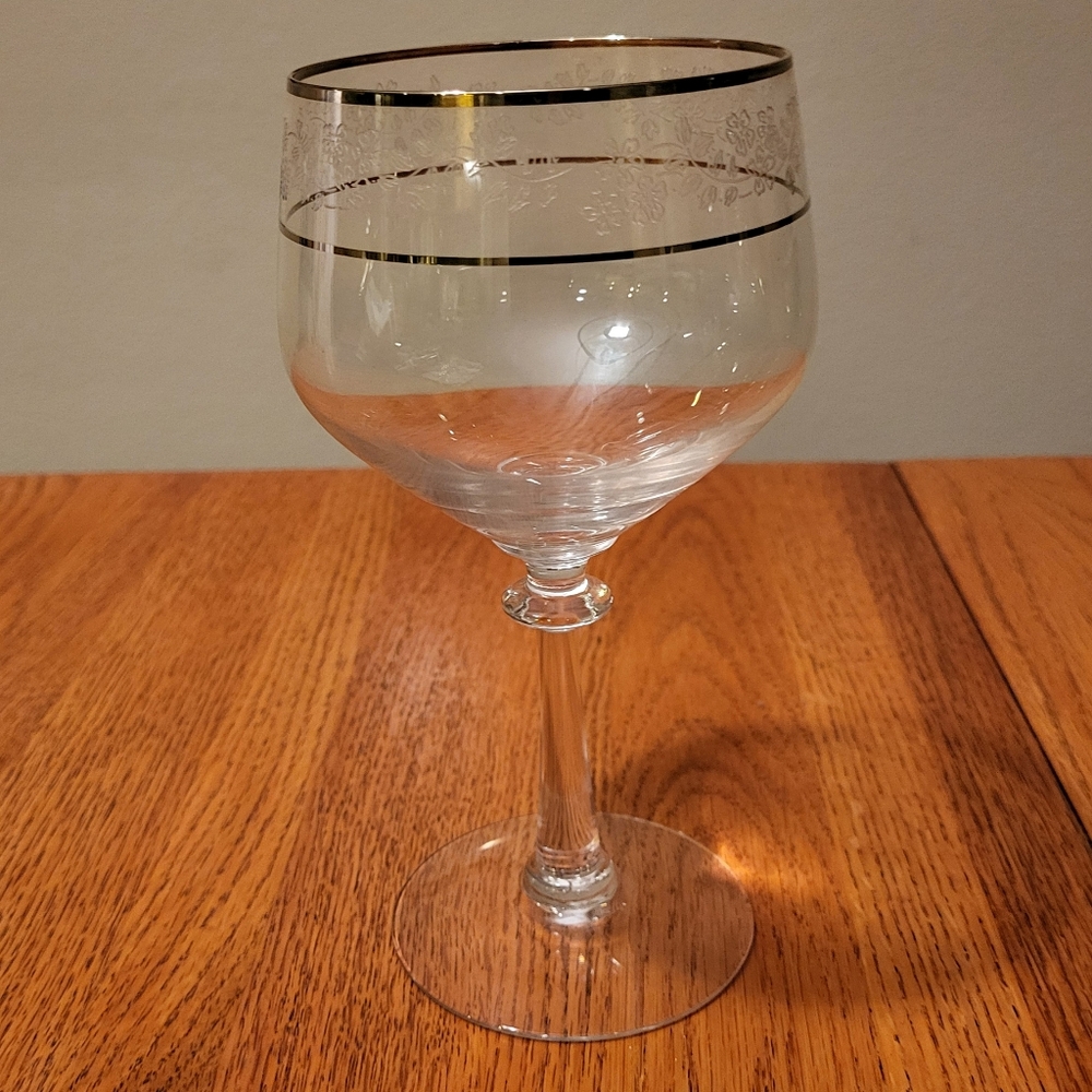 Silver Rimmed Carved Wine Glass